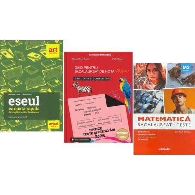 Pachet Bacalaureat 2026. Eseul. Varianta rapida de pregatire, Matematica M2 Tehnologic. Teste si Biologie clasele 9-10 - Liliana Paicu, Daniela Stoica, Stelica Ene