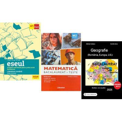 Pachet Bacalaureat 2026. Eseul. Pregatire individuala pentru proba scrisa, Matematica M2 Tehnologic. Teste si Geografie Sinteze Teste Rezolvari - Liliana Paicu, Daniela Stoica, Albinita Costescu