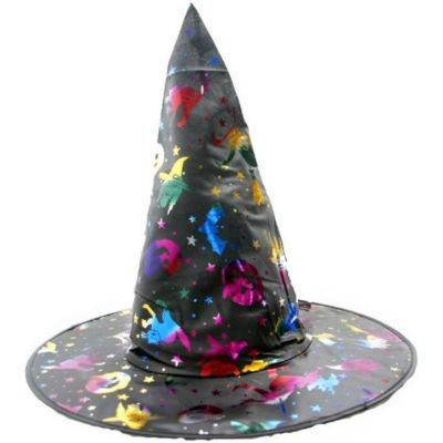 Palarie de vrajitoare PartyTime Halloween, cu diverse desene printate