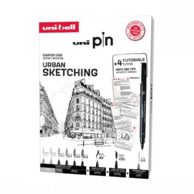 Set cadou 6x Liner UNI PIN-200 SKETCHING, 1 brush, 1 CS3, 1 creion mecanic 0. 5, 4 tutoriale carton