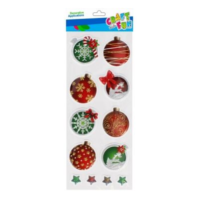 Sticker globulete si stelute Craciun 4x4 cm, Craft with Fun, 521658, set 12 buc