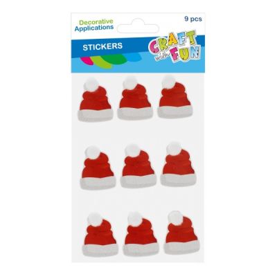 Accesorii creatie, stickere autoadezive, caciulite Mos Craciun, set 9 buc, Craft with Fun 545827