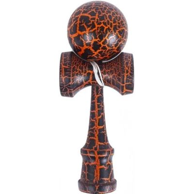 Kendama X Originala, Profesionala, Flippy, Kendama Cracked din lemn, 18 cm, Crack Negru/Portocaliu