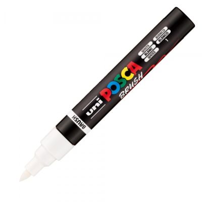 Marker UNI PC-5BR, varf pensula, 1-4 mm, alb, Posca (M1604)