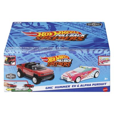 HOT WHEELS SET 2 MASINUTE METALICE PULL BACK GMC HUMMER EV SI ALPHA PURSUIT 1: 43
