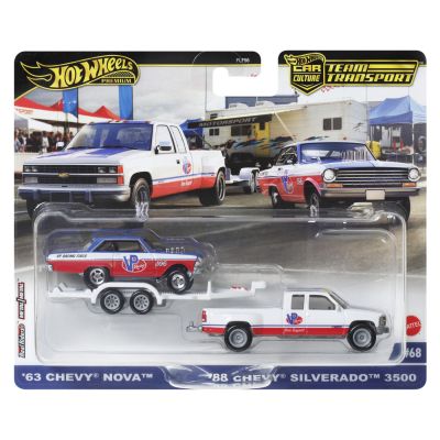 HOT WHEELS TRANSPORTATOR CHEVY SILVERADO 3500 88 CU MASINUTA CHEVY NOVA 63 SCARA 1: 64