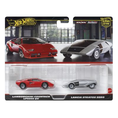 HOT WHEELS PREMIUM SET 2 MASINUTE METALICE LAMBORGHINI COUNTACH LP5000 QV SI LANCIA STRATOS ZERO SCARA 1: 64