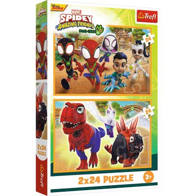 PUZZLE TREFL 2X24 SPIDEY AND HIS AMAZING FRIENDS DINO-WEBS SPIDEY SI DINOZAURII
