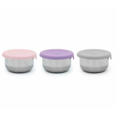 SET 3 RECIPIENTE MINI INOX CU CAPAC SILICON, MELII, ROZ MOV GRI