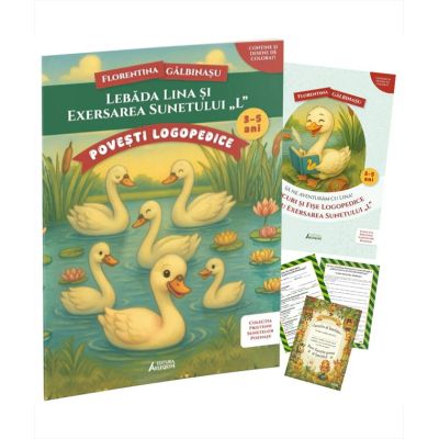 Pachet Logopedic corectare pronuntie sunet L (Lebada Lina): Poveste, caiet de exercitii si diploma
