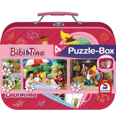 Set puzzle 2 x 100 piese si 2 x 150 piese + Bonus: cufar metalic, Bibi & Tina, Schmidt
