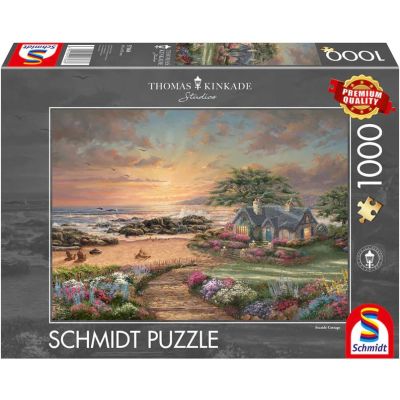 Puzzle 1000 piese, Thomas Kinkade - Casuta pe malul marii, Schmidt