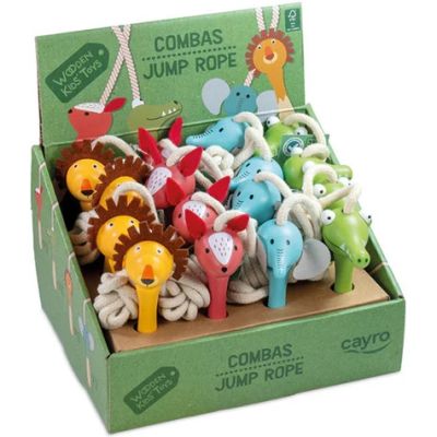 Coarda de sarit Cayro +/-215 cm, manere din lemn cu diverse animale, display cu 8 bucati