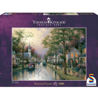 Puzzle 1000 piese, Thomas Kinkade - Dimineața intr-un orasel, Schmidt