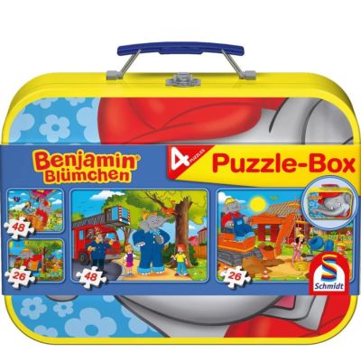 Set puzzle 2 x 26 piese si 2 x 48 piese + Bonus: cufar metalic, Elefantul Benjamin, Schmidt