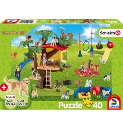 Puzzle 40 piese, Farm World: Prieteni fericiti + Cadou: figurina, Schmidt