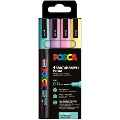 Marker UNI Posca PC-3M, varf rotund, 0. 9-1. 3mm, set 4 culori pastel