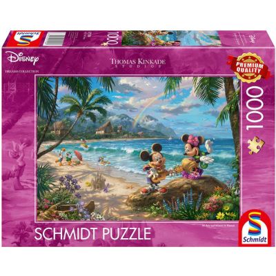 Puzzle 1000 piese, homas Kinkade - Disney - Mickey si Minnie in Hawaii, Schmidt