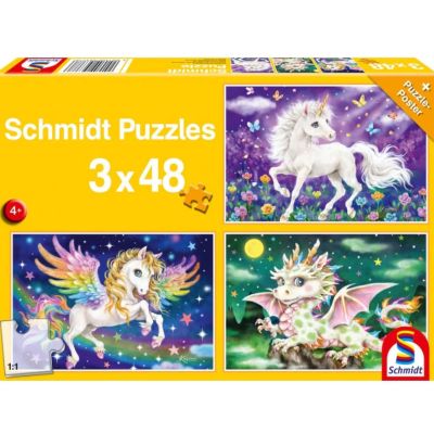 Set puzzle 3 x 24 piese, Animale mitice + cadou poster, Schmidt