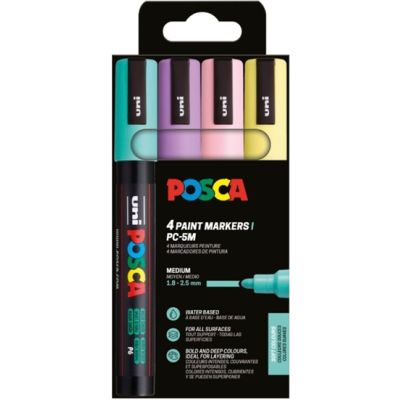 Marker UNI Posca PC-5M, varf rotund, 1. 8-2. 5mm, set 4 culori pastel