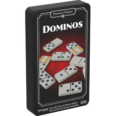 Premium Classics - Double Six Dominoes - Joc Domino Clasic, 28 de piese, in cutie metalica