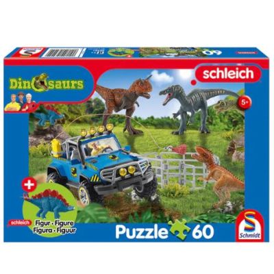 Puzzle 60 piese, Dinozauri gigantici + Cadou: figurina dinozaur Stegosaurus, Schmidt