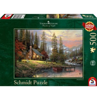 Puzzle 500 piese, Thomas Kinkade - Recreere la cabana, Schmidt