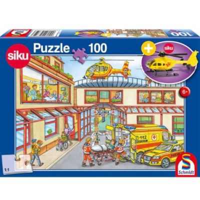 Puzzle 100 piese, Elicopter de salvare + Cadou: macheta Siku, Schmidt