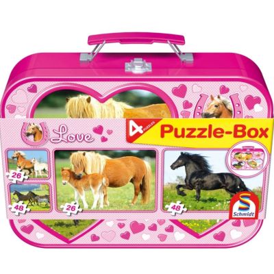 Set puzzle 2 x 26 piese si 2 x 48 piese + Bonus: cufar metalic, Cai, Schmidt