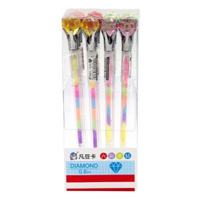 Pix cu gel CNX NO 323, 0. 8mm, cu capac, corp transparent, scris neon multicolor, cu figurine diamant