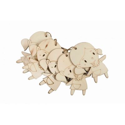 Accesorii creatie - lemn pirogravura - fetita, 7x7cm, set 5 buc, Colorarte