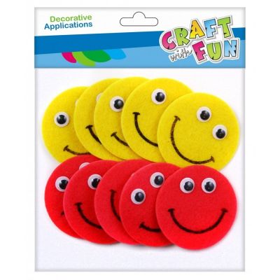 Accesorii creatie - emoji fetru, set 10 buc, Craft with Fun, 463451