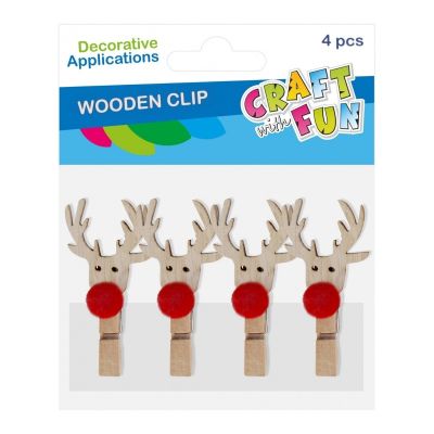 Accesorii creatie - lemn - carlig ren cu nas rosu, set 4 buc, Craft with Fun 545819