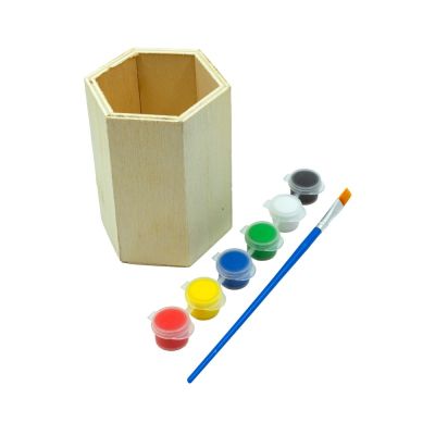 Accesorii creatie - lemn pictura - pahar hexagonal, +6 culori +pensula, pentru pictat, CNX