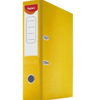 Biblioraft plastifiat Noki, A4, portret, 7cm, buzunar eticheta, inele metalice - galben