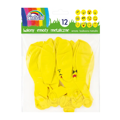Baloane aniversare Fiorello, 30. 5cm, emoticoane diverse modele, galben metalizat, 170-2347, set 12 buc