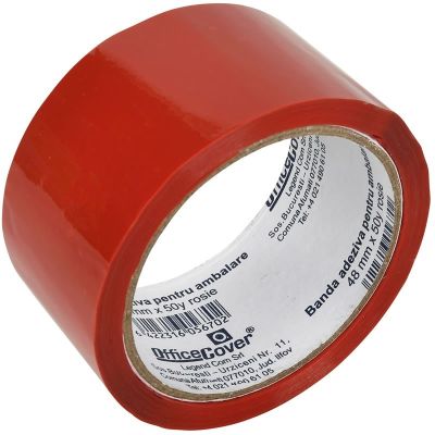 Banda adeziva Office-Cover, pentru ambalare, 48mm x 50yard, rosu
