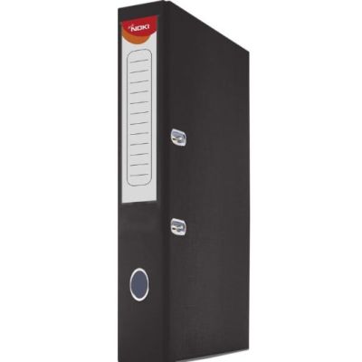 Biblioraft plastifiat Noki, A4, portret, 5cm, buzunar eticheta, inele metalice - negru