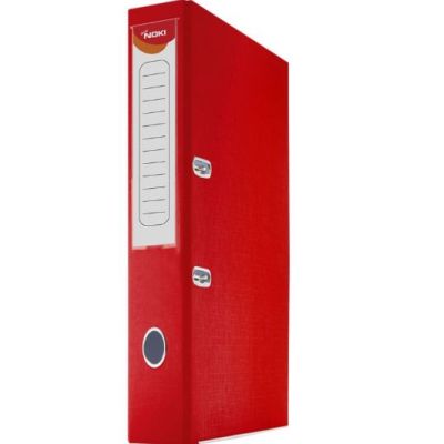 Biblioraft plastifiat Noki, A4, portret, 5cm, buzunar eticheta, inele metalice - rosu