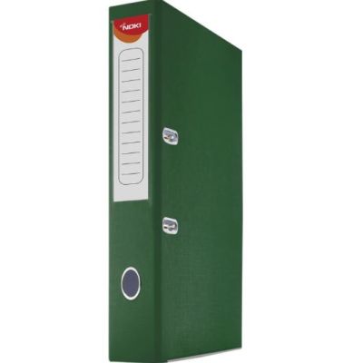 Biblioraft plastifiat Noki, A4, portret, 5cm, buzunar eticheta, inele metalice - verde