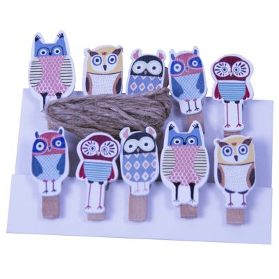 Accesorii creatie - lemn - carlig bufnite, natur, 3.5cm, set 10 buc, Colorarte