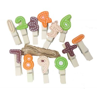 Accesorii creatie - lemn - carlig cifre colorate, natur, 3.5cm, Colorarte