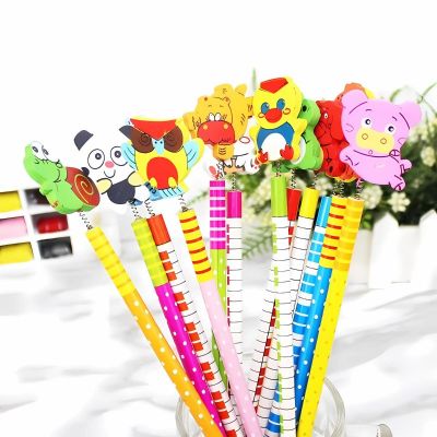 Creion grafit CNX, HB, corp rotund diverse culori si modele, cap figurine lemn