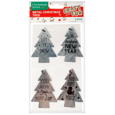 Decoratiuni Craciun Craft with Fun 412802, brad pandantiv, metalic, argintiu, set 4 buc