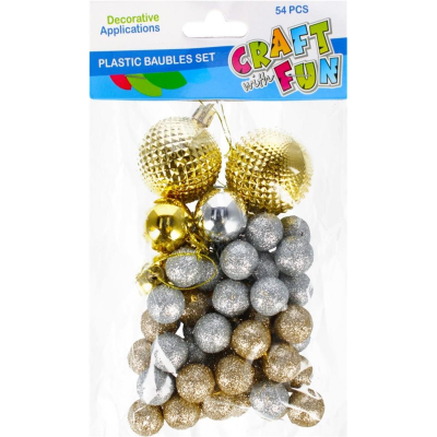 Globuri brad Craciun Craft with Fun 463627, argintiu / auriu, diverse dimensiuni, set 54 buc