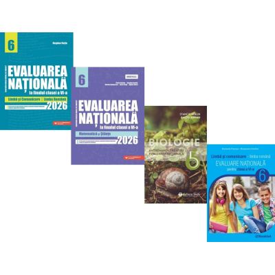 Pachet 4 carti Evaluarea Nationala 2026 clasa a 6-a: Matematica si Stiinte, Limba si comunicare, Limba romana si Biologie - Bogdan Ratiu, Bogdan Antohe, Adelin Stanciu, Marinela Pantazi