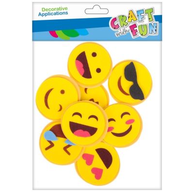 Forme decorative - hartie gumata autoadeziva - emoji, galben, set 8 buc, Craft with Fun, 463729