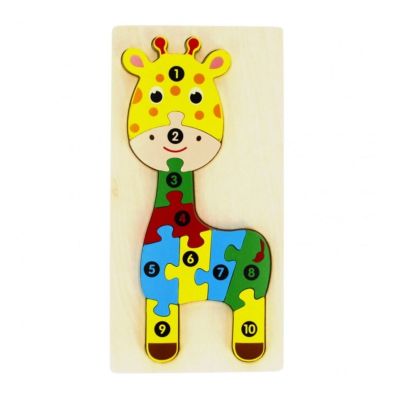 Jucarie bebelusi din lemn - puzzle girafa, multicolor - MegaCreative 474357, 10piese, 18+ luni