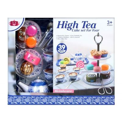 Set de ceai - High tea cake - metalic, cu accesorii pentru prejituri, 39 de piese, MegaCreative 419214, 3+ ani