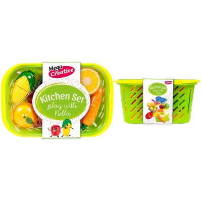 Set de bucatarie - cos de cumparaturi, Nella - cu fructe si legume, MegaCreative 452168, 3+ ani